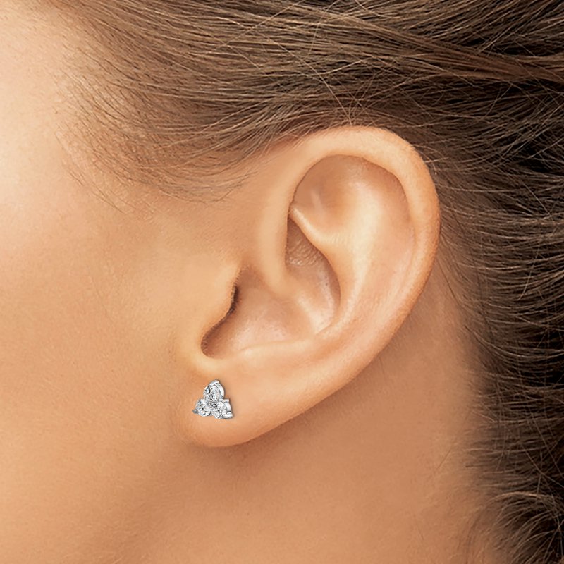 14K White Gold 1/2 carat Lab Grown Diamond VS+ F+ Complete Three Stone Post Stud Earrings