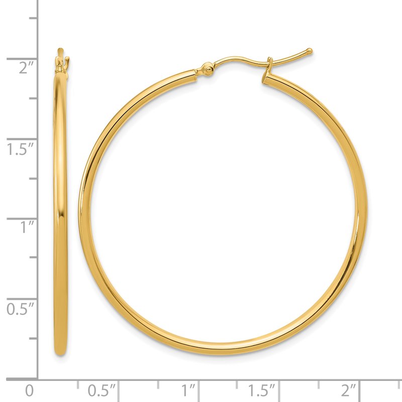 14K 2mm Polished Hinged Hoop Earrings