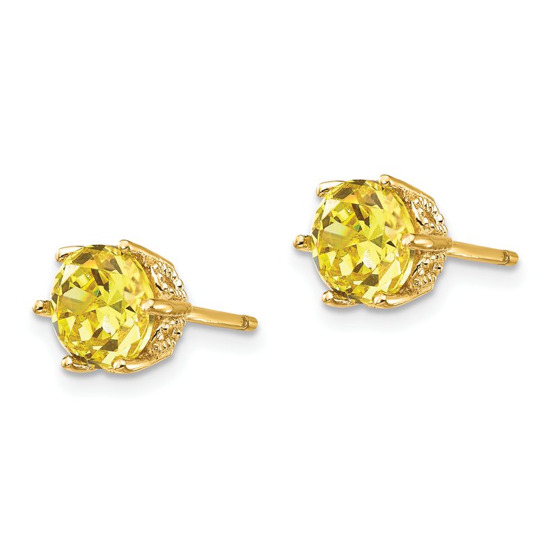 Sterling Silver Gold-plated Yellow Brilliant-cut 6.5mm CZ Stud Post Earrings