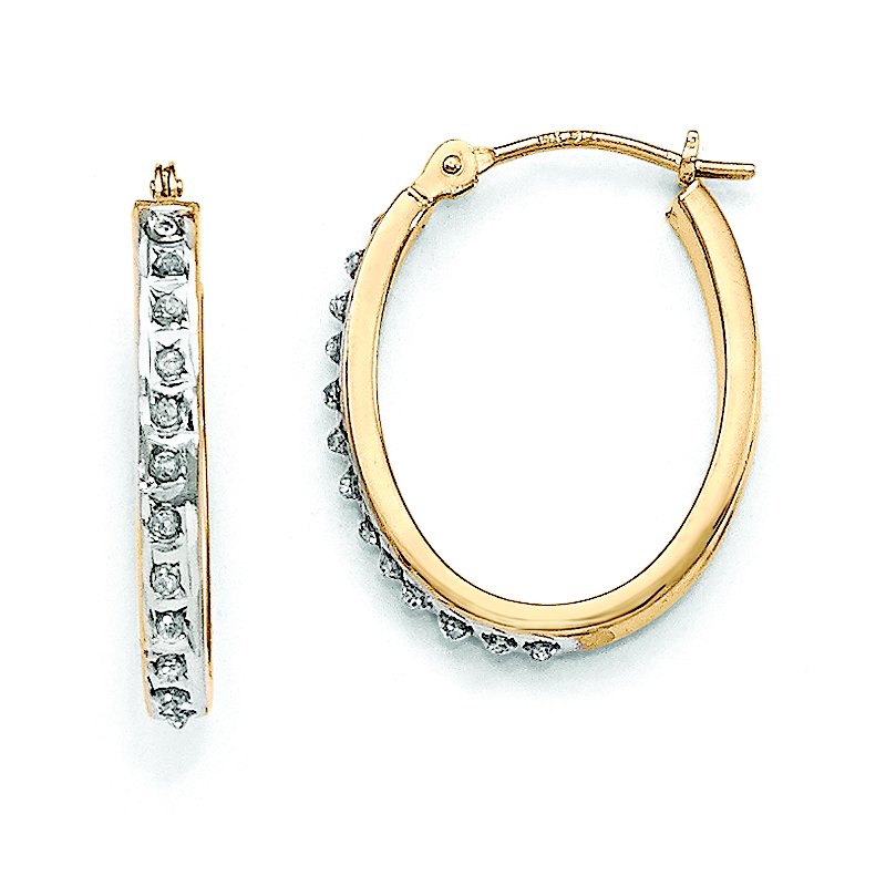 14k Diamond Fascination Oval Hinged Hoop Earrings