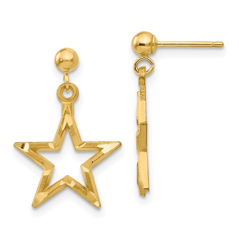14k Polished &amp; Diamond-Cut Star Dangle Post Earrings