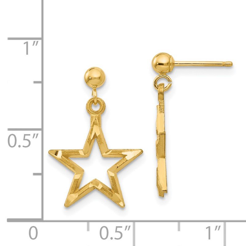 14k Polished &amp; Diamond-Cut Star Dangle Post Earrings
