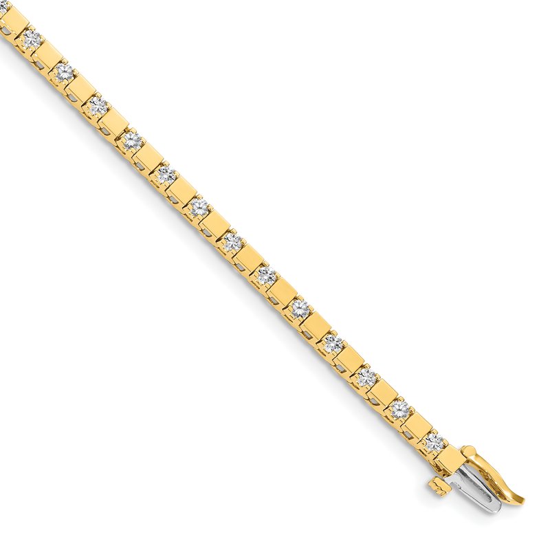14k Complete 1.1 carat Round AAA Diamond Square Link 7 inch Tennis Bracelet