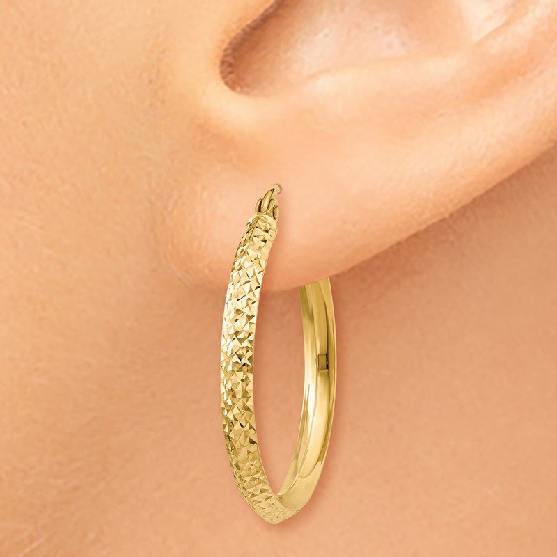14K 2.5x25mm Knife-Edge Diamond-cut Tube Hoop Earrings