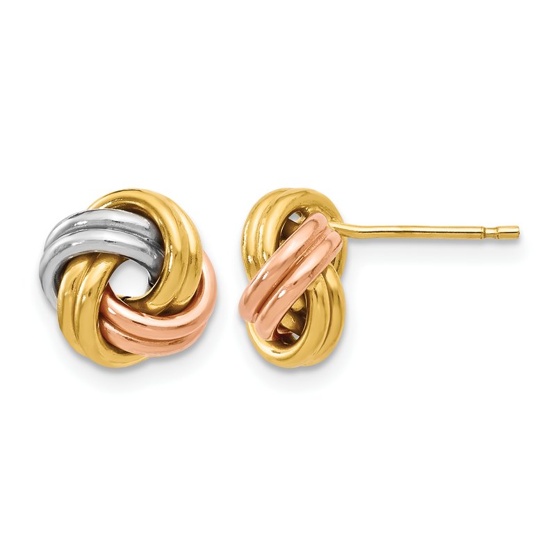 14K with White Rhodium and Rose Gold Plating Polished Love Knot Post Earrings