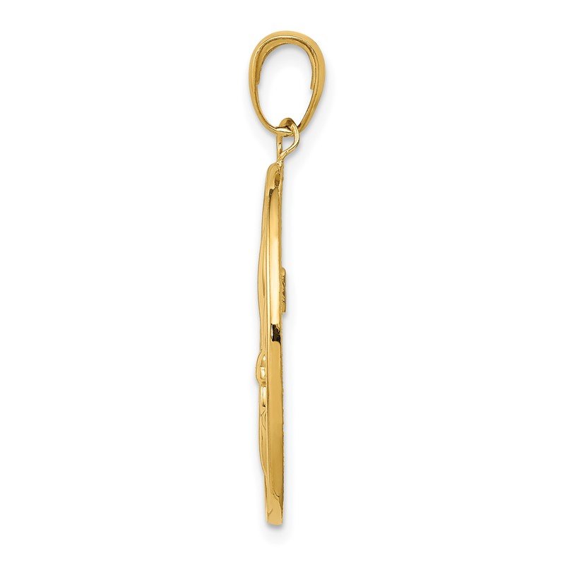 14k Fleur-De-Lis on Oval Disk Pendant
