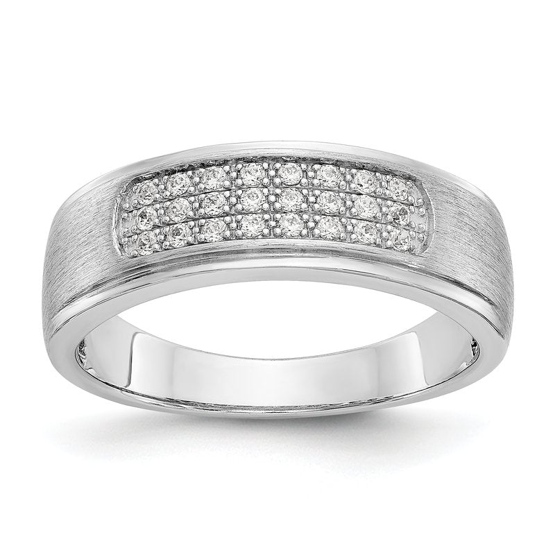 14K White Gold Men's 1/4 carat Lab Grown Diamond VS/SI  D E F  Brushed and Polished Band
