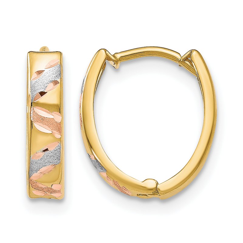 10K Two-tone with White Rhodium Polished and Satin D/C Earrings