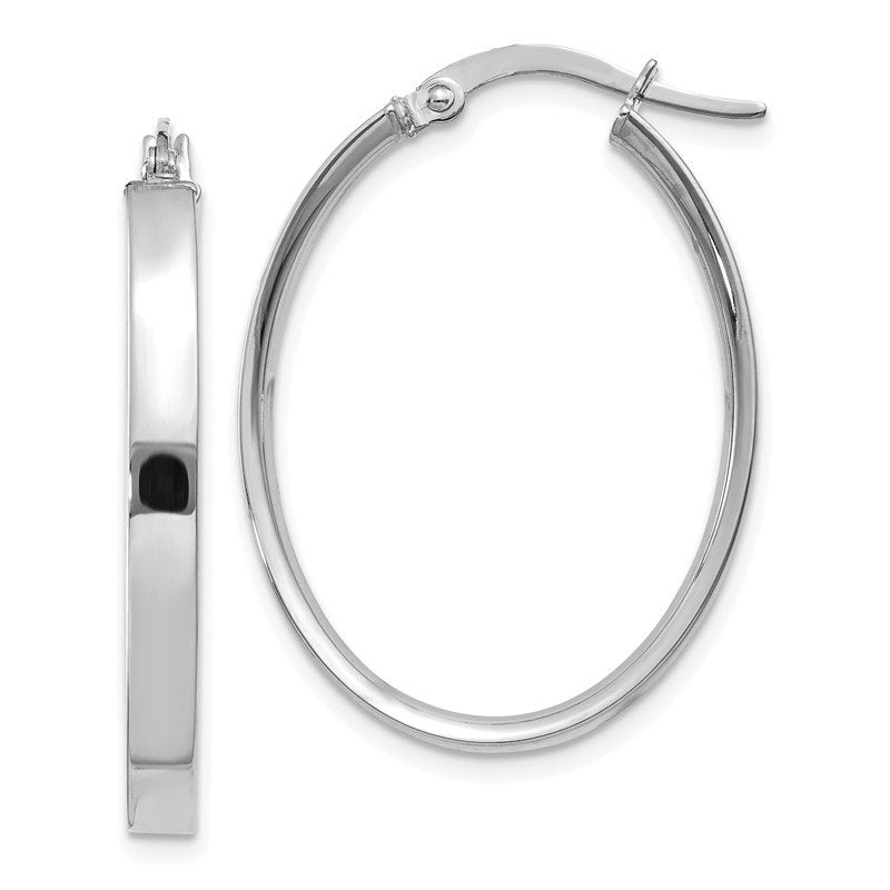 14K White Gold 3mm Oval Hoop Earrings