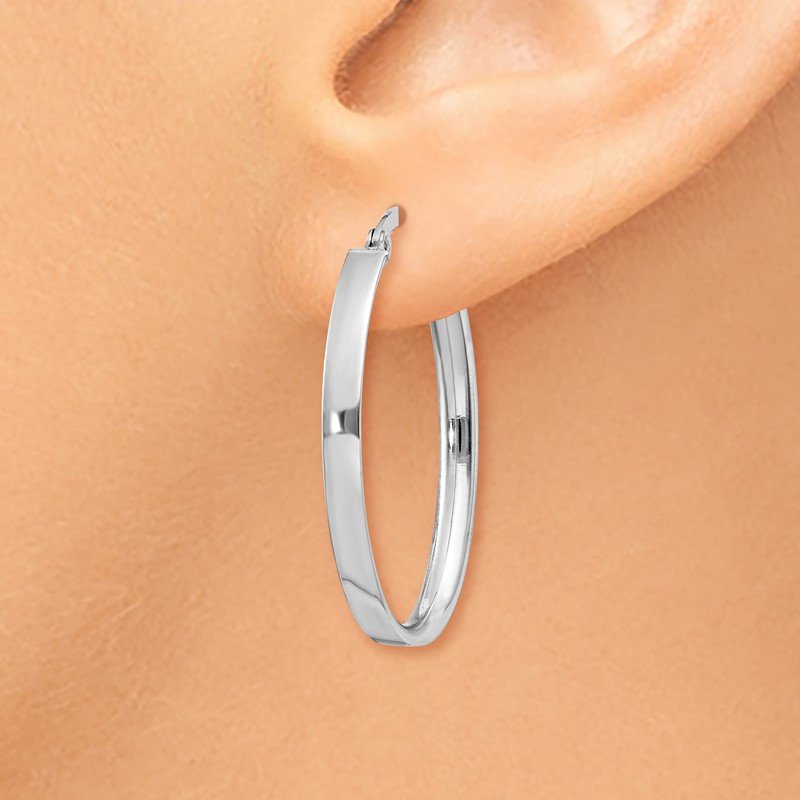 14K White Gold 3mm Oval Hoop Earrings