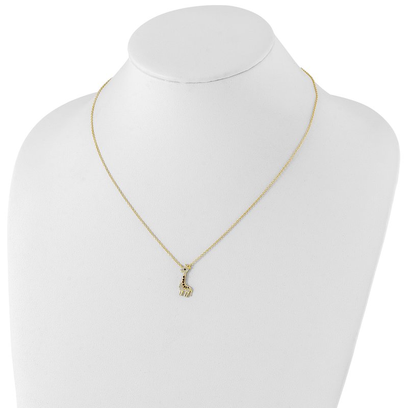 Sterling Silver Gold-plated Enameled and Brilliant-cut Black and White CZ Giraffe 18.25 Inch Necklace