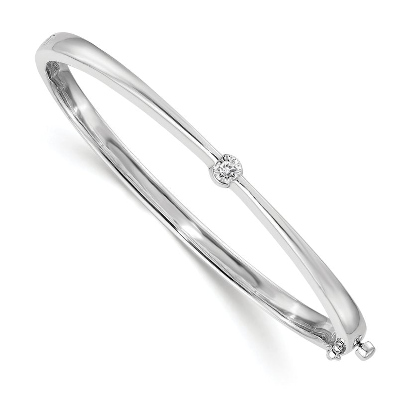 14k White Gold Complete 1/4 carat AAA Diamond Hinged Oval Bangle Bracelet