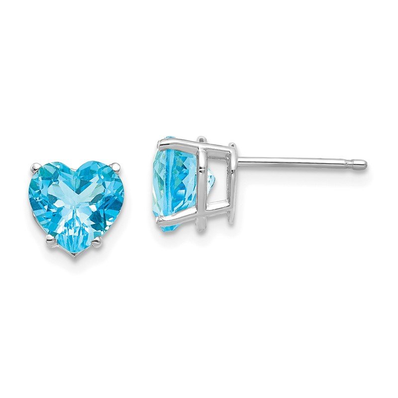 14k White Gold 7mm Heart Blue Topaz Post Earrings