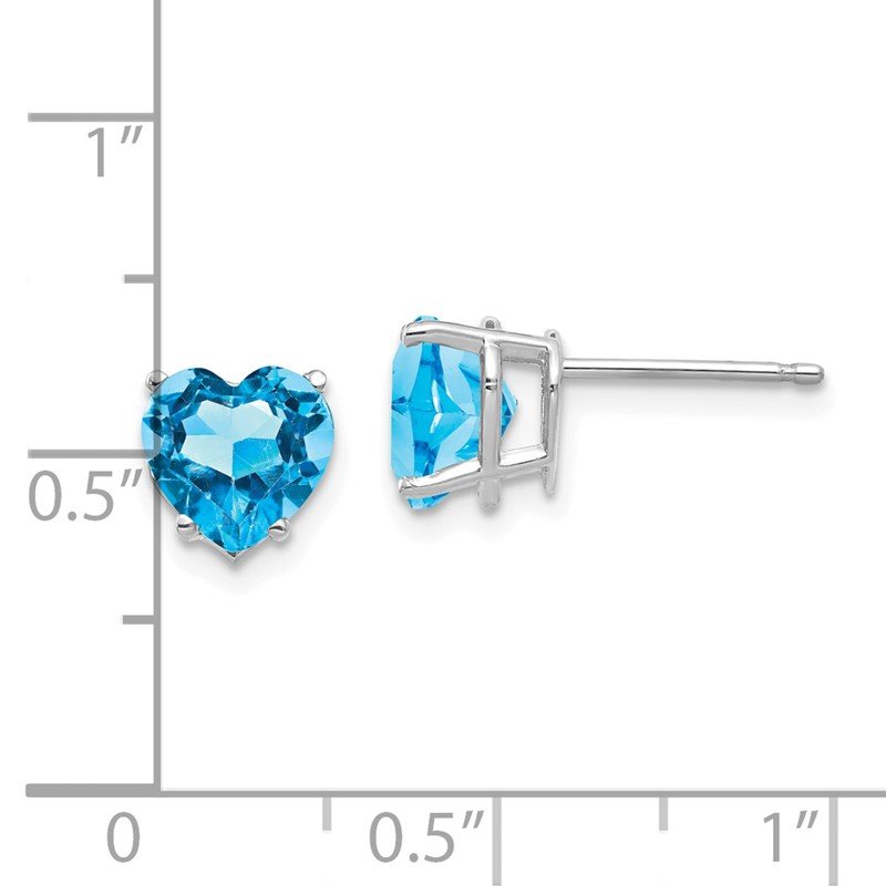 14k White Gold 7mm Heart Blue Topaz Post Earrings