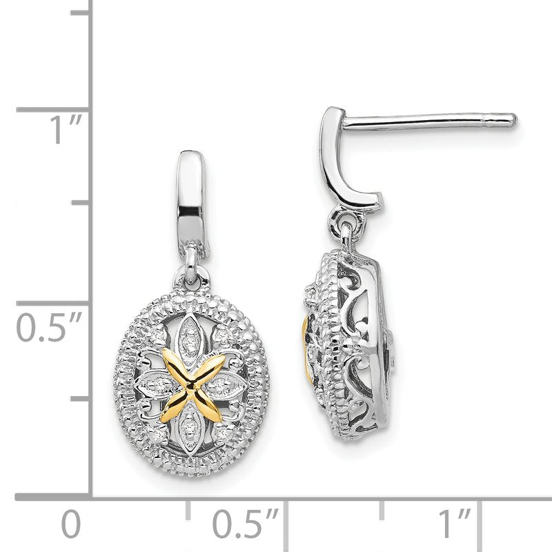 Sterling Silver Rhodium-plated with 14K Accent Diamond Post Dangle Earrings