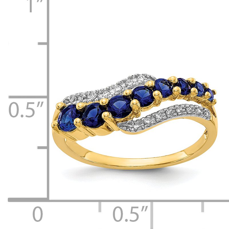 14k w/Rhodium Created Ceylon Sapph/Created Sapph/Diamond Ring