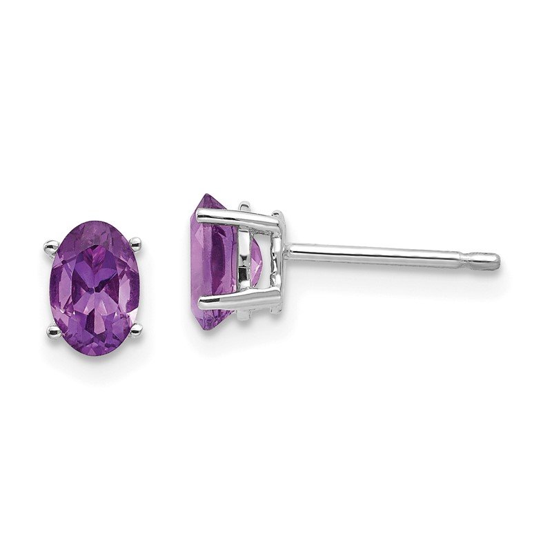14k White Gold 6x4mm Oval Amethyst Post Earrings