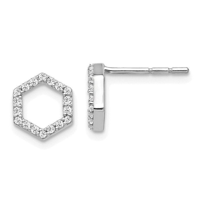 14K White Gold 1/5 carat Lab Grown Diamond VS+ F+ Complete Hexagon Post Earrings