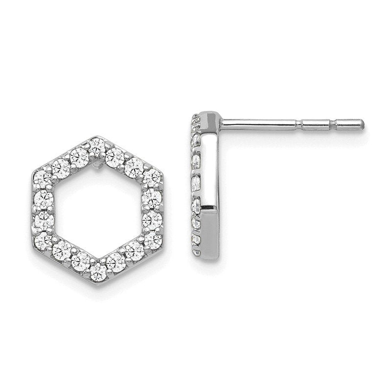 14K White Gold 1/5 carat Lab Grown Diamond VS+ F+ Complete Hexagon Post Earrings
