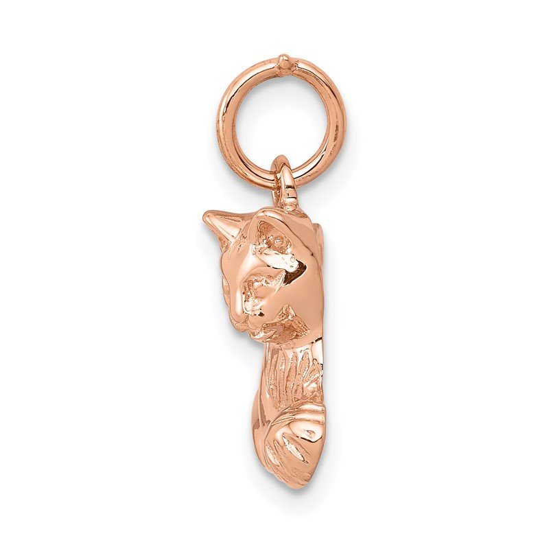 14k Rose Gold Solid Polished Open-Backed Cat with Ball Charm