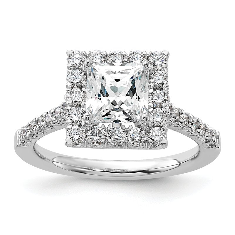 14K White Gold 1/3 carat Lab Grown Diamond VS+ F+ Semi-Mount Princess Halo Engagement Ring