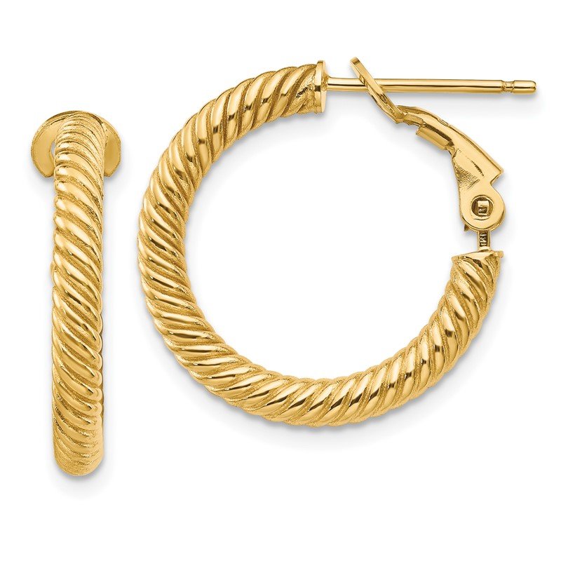 14k 3x15mm Twisted Round Hoop Earrings