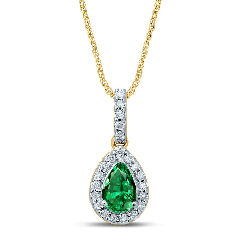 14K Diamond  Emerald Pendant