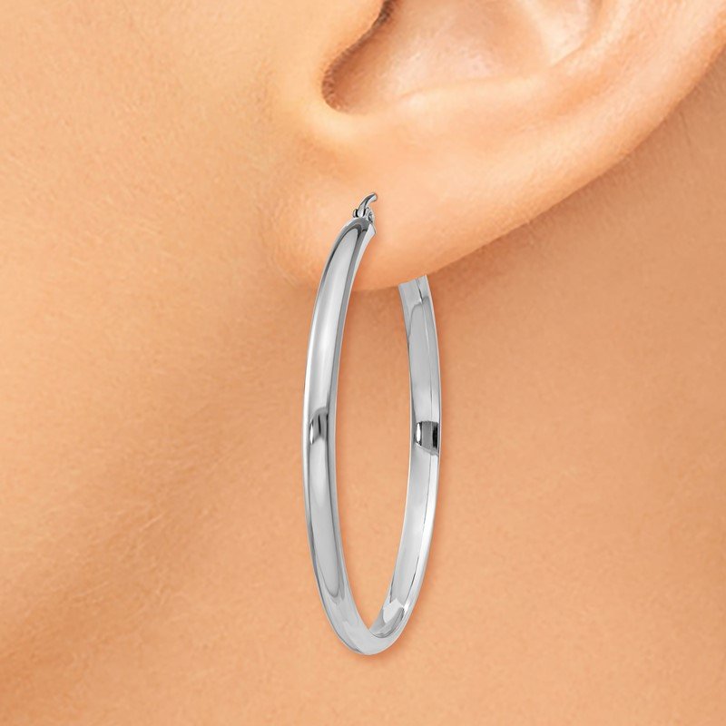 14k White Gold 2.75x35mm Polished Tube Hoop Earrings