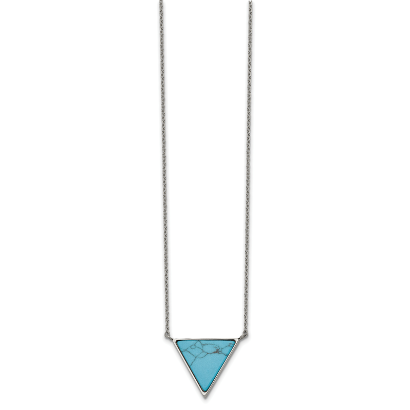 Stainless Steel Polished Reconstructed Howlite Triangle on an 18 inch Cable Chain Plus a 2 inch Extension Necklace