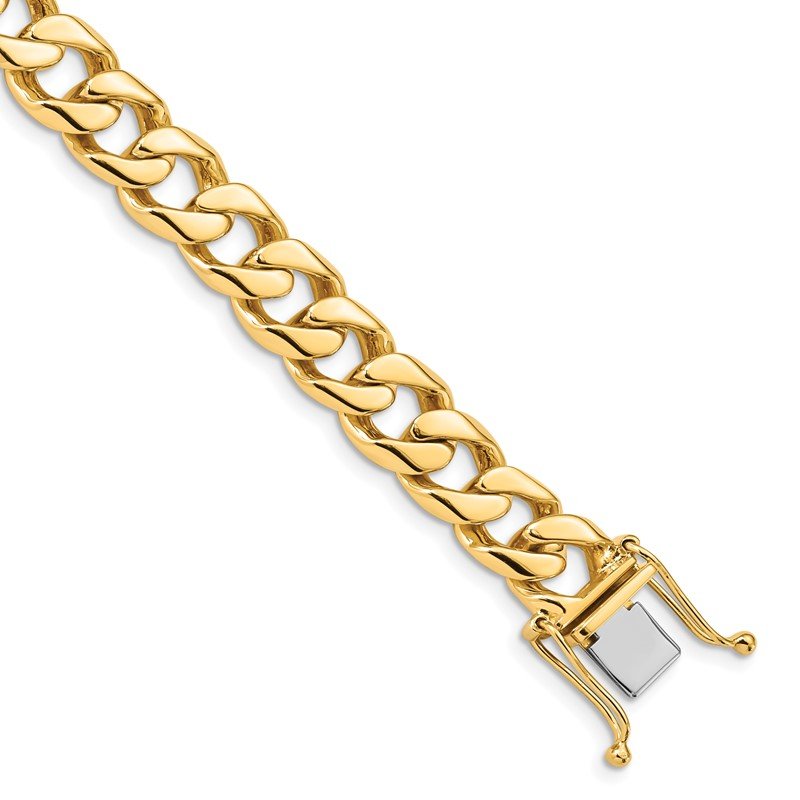 14K 20 inch 9.7mm Hand Polished Flat Beveled Curb Link with Box Catch Clasp Chain