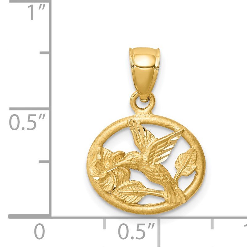 14K Diamond-cut Brushed Hummingbird Pendant