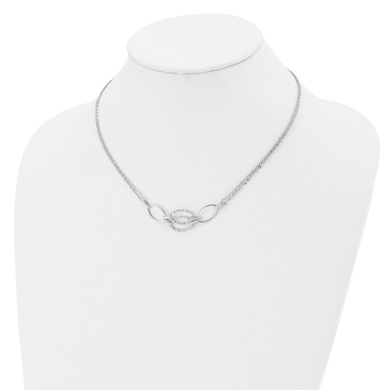 14K White Gold Polished Double Strand Link Necklace