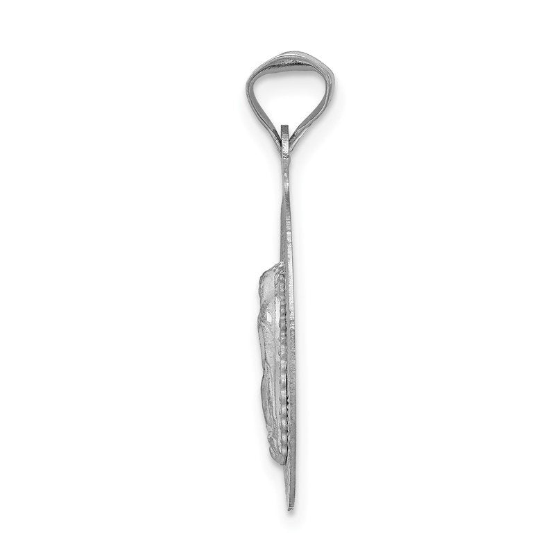 14k White Gold Polished Diamond-cut Semi-solid Our Lady Of Guadalupe Oval Pendant