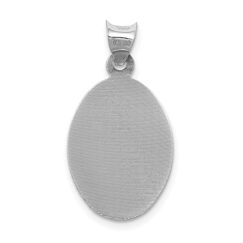 14k White Gold Polished Diamond-cut Semi-solid Our Lady Of Guadalupe Oval Pendant