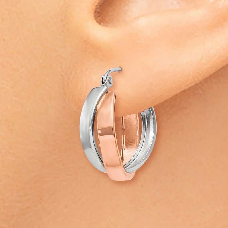 14k Rose and White Gold Polished Oval Hoop Earrings