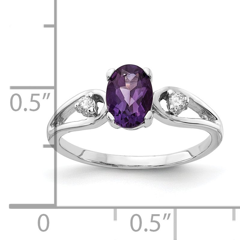 14k White Gold 7x5mm Oval Amethyst VS Diamond ring