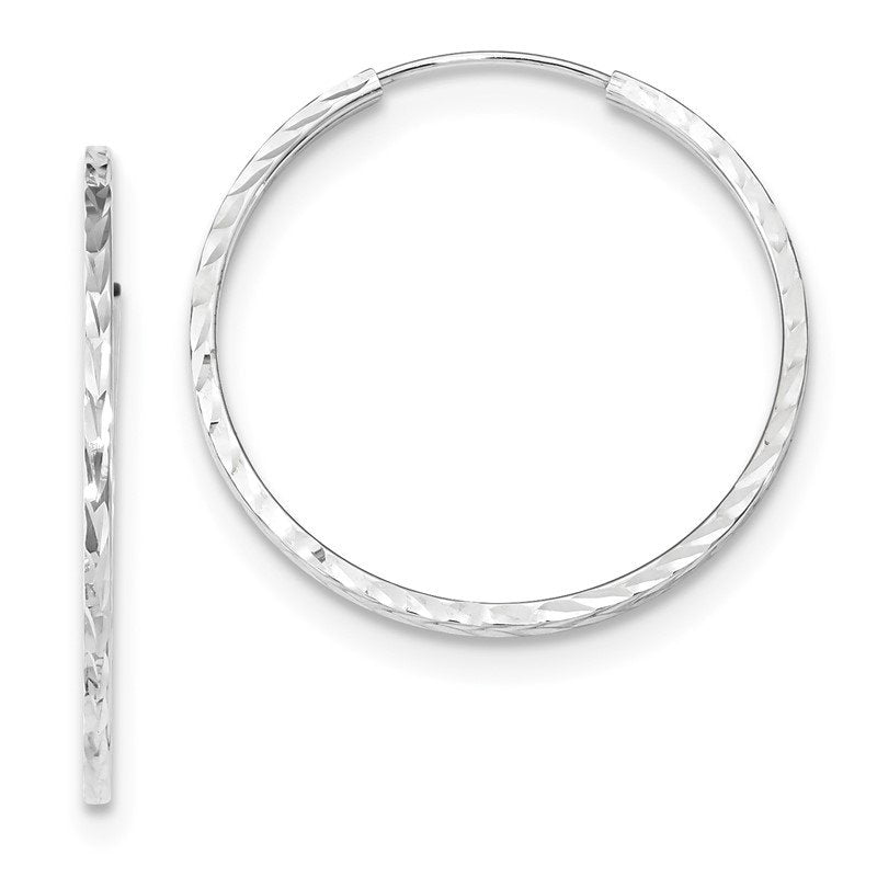14k White Gold 1.35x30mm Diamond-cut Square-Tube Endless Hoop Earrings