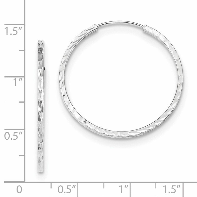14k White Gold 1.35x30mm Diamond-cut Square-Tube Endless Hoop Earrings
