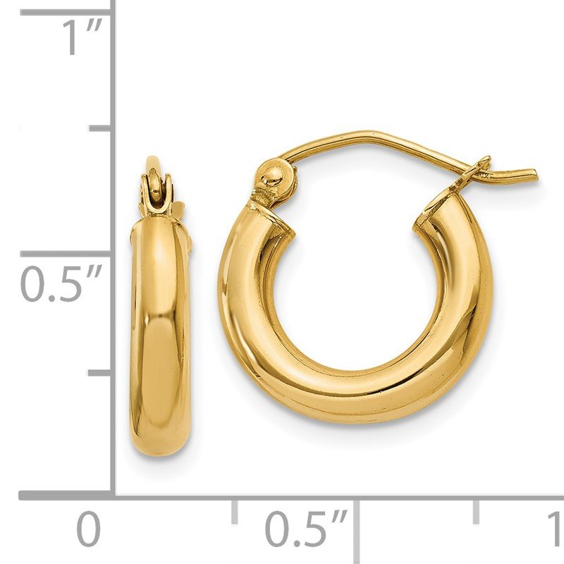14k 3x14mm Polished Lightweight Tube Hoop Earrings