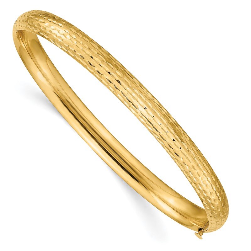 14k 4/16 Polished Diamond-cut Fancy 6.50mm Hinged Oval Bangle Bracelet