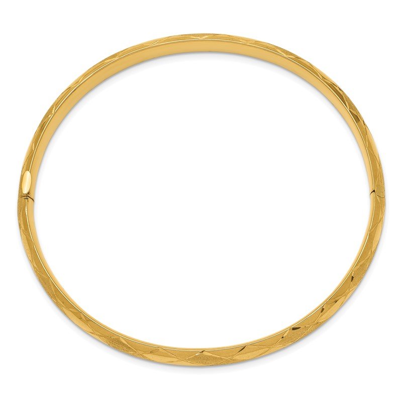 14k 4/16 Diamond-cut Fancy 6.50mm Hinged Oval Bangle Bracelet