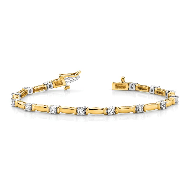 14k Two-tone Complete 1 carat Round AA Diamond Curved Bar Link 7 inch Tennis Bracelet