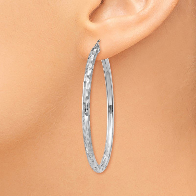 14k White Gold Diamond-cut Hoop Earrings