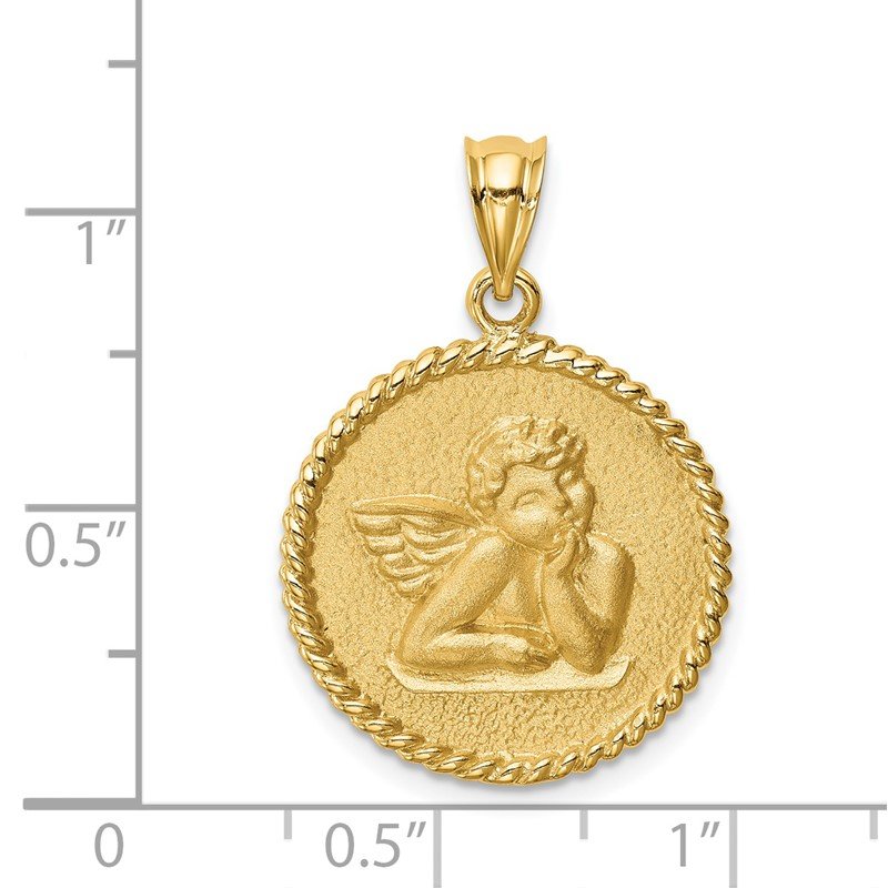 14K Brushed Angel Round Pendant