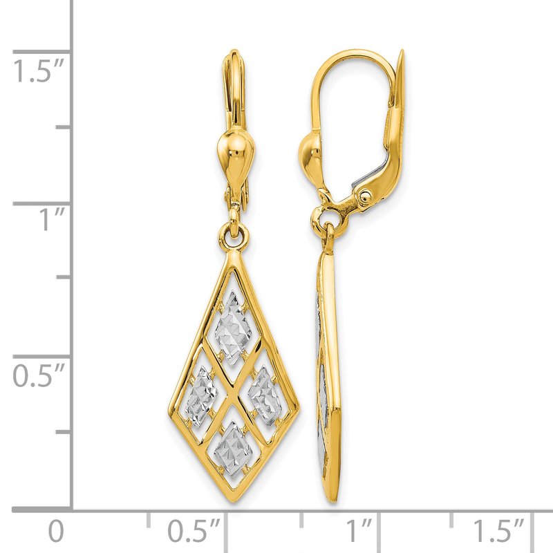 14K with Rhodium D/C Leverback Earrings