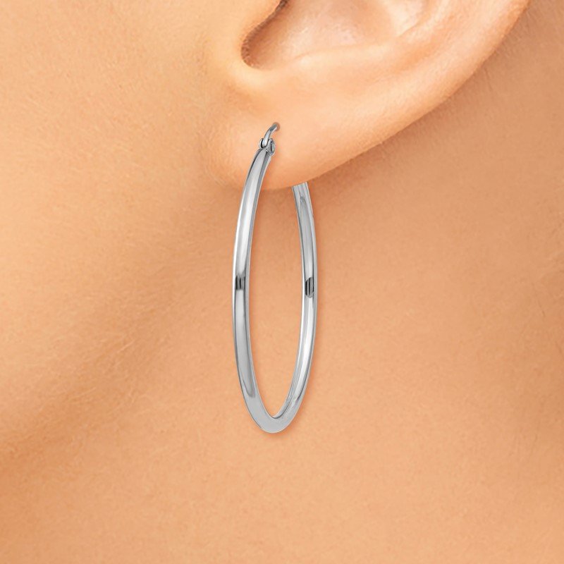 14k White Gold 2x35mm Polished Lightweight Tube Hoop Earrings
