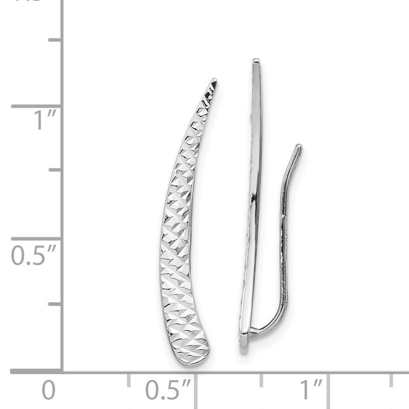 14k White Gold Polished and Textured Ear Climber Earrings