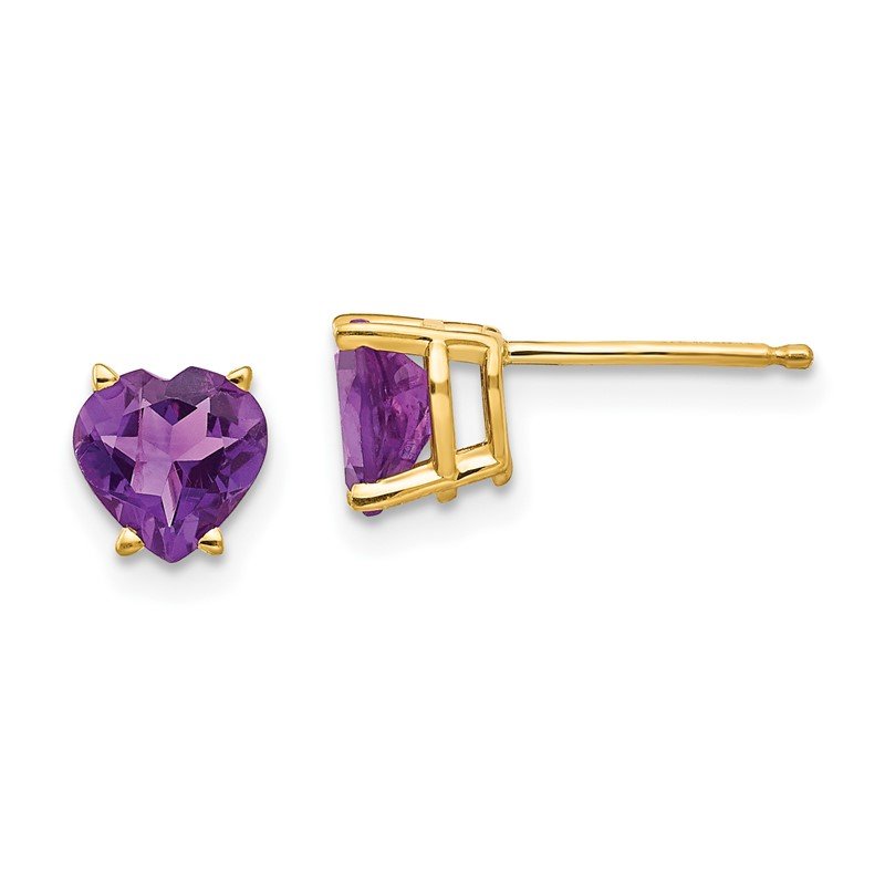 14k 6mm Heart Amethyst Post Earrings