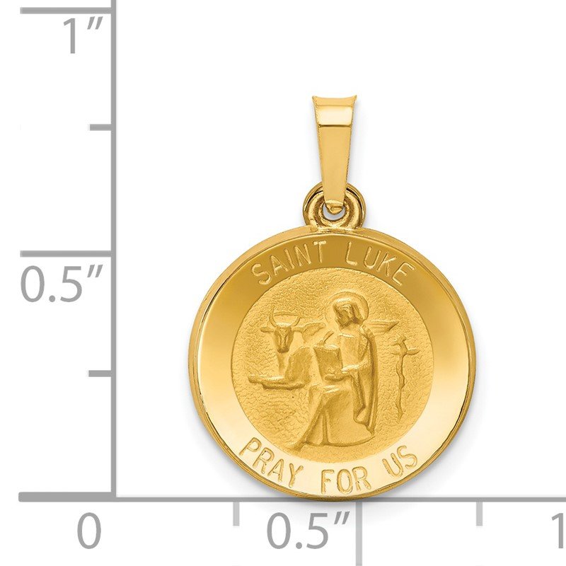 14k Polished and Satin Hollow St Luke Medal Round Charm