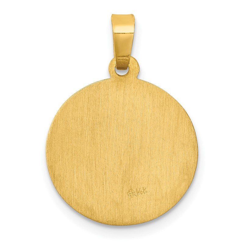14k Polished and Satin Hollow St Luke Medal Round Charm